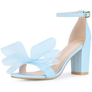 Bow Tie Ankle Strap Chunky High Heels Sandals Sky Blue
